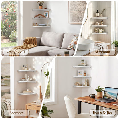 Alona.com.au Furniture > Living Room > Bookcases & Shelves Artiss 3pc Corner Floating Wall Shelf Wall Mounted Display Rack Round Edge White