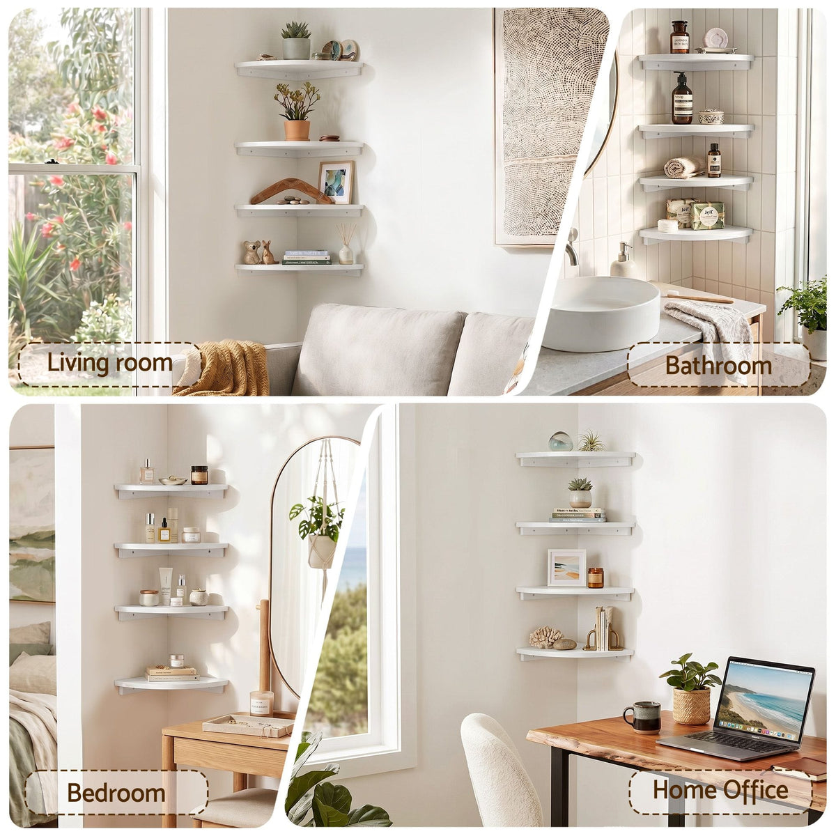 Alona.com.au Furniture > Living Room > Bookcases & Shelves Artiss 4pc Corner Floating Wall Shelf Wall Mounted Display Rack Round Edge White