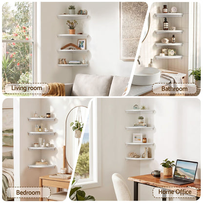 Alona.com.au Furniture > Living Room > Bookcases & Shelves Artiss 4pc Corner Floating Wall Shelf Wall Mounted Display Rack Round Edge White