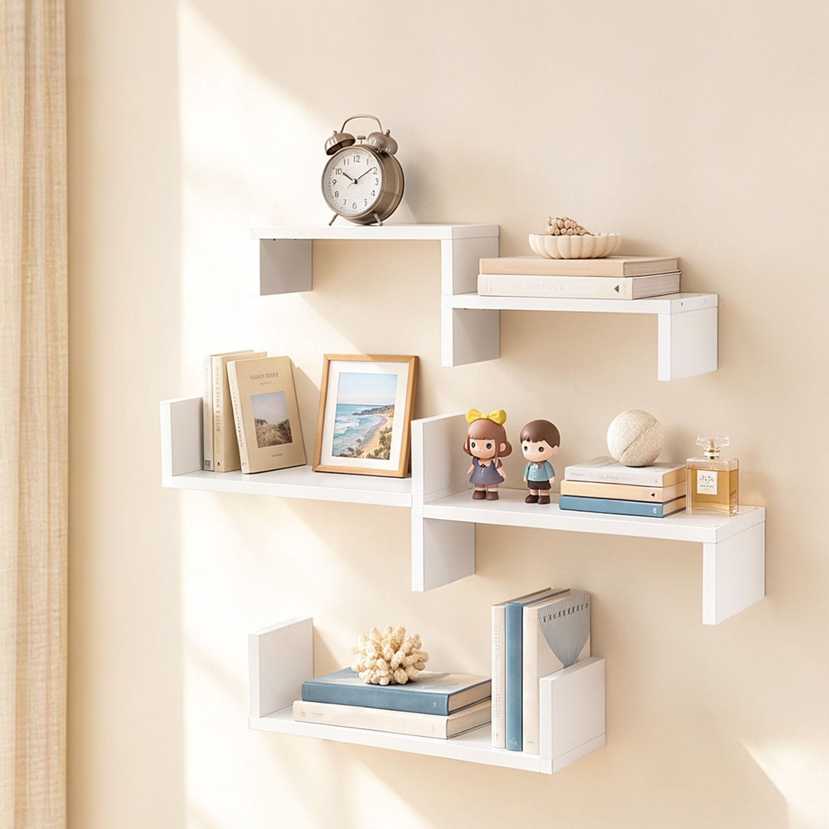 Alona.com.au Furniture > Living Room > Bookcases & Shelves Artiss Floating Wall Shelves Set of 5 Mounted U-Shape Display Ledge, White