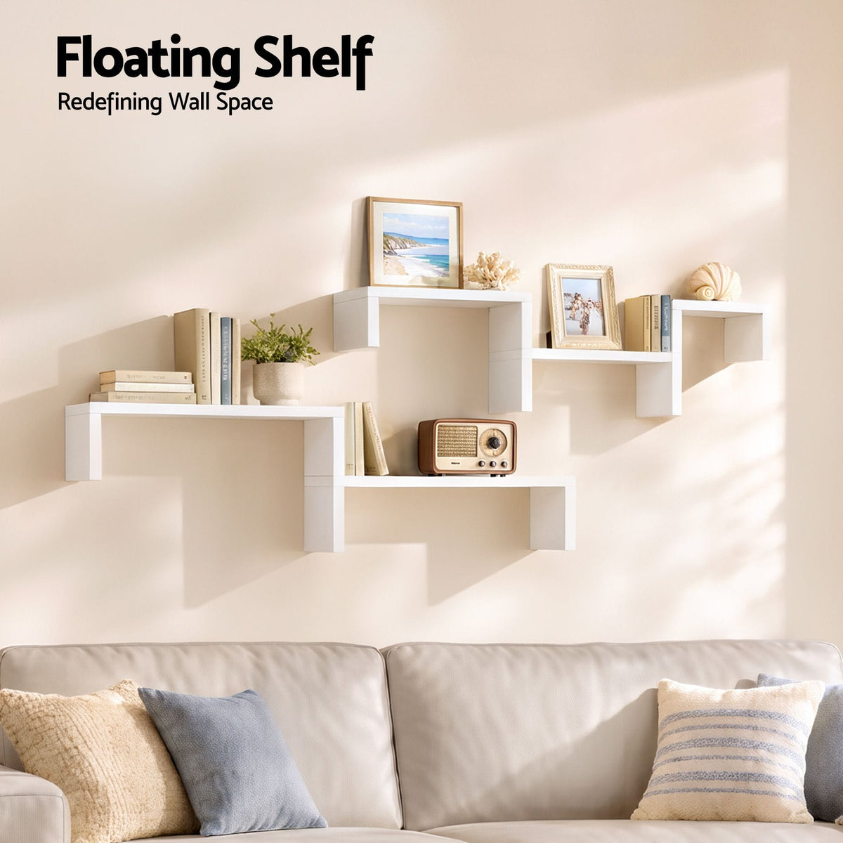 Alona.com.au Furniture > Living Room > Bookcases & Shelves Artiss Floating Wall Shelves Set of 5 Mounted U-Shape Display Ledge, White