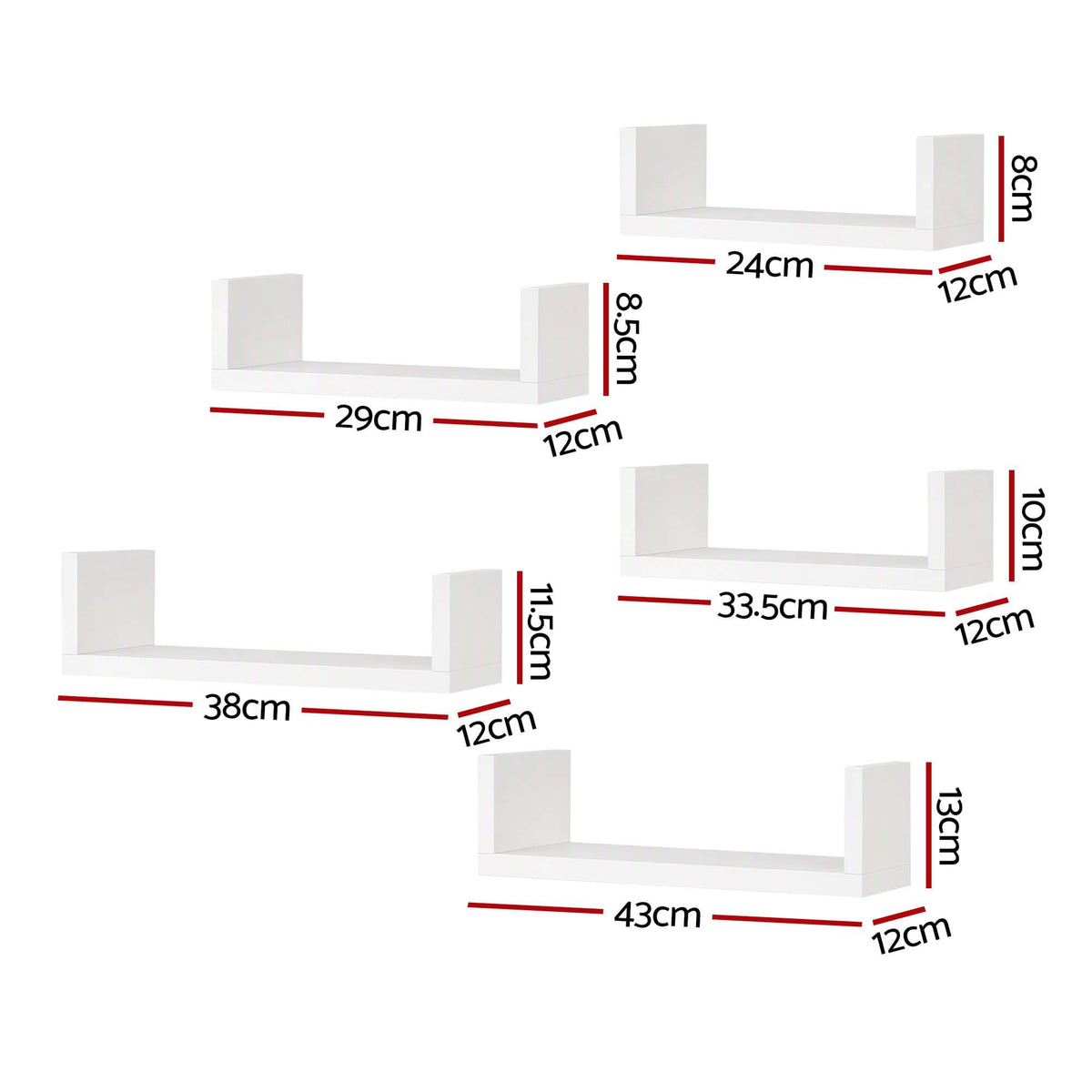 Alona.com.au Furniture > Living Room > Bookcases & Shelves Artiss Floating Wall Shelves Set of 5 Mounted U-Shape Display Ledge, White
