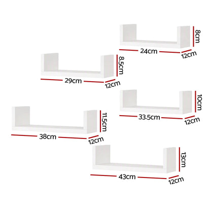 Alona.com.au Furniture > Living Room > Bookcases & Shelves Artiss Floating Wall Shelves Set of 5 Mounted U-Shape Display Ledge, White