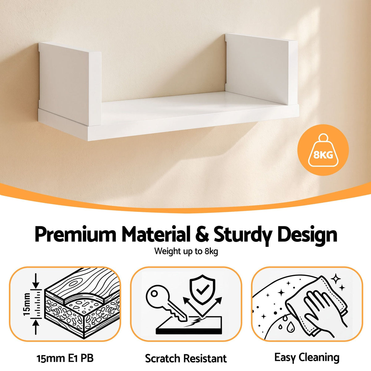 Alona.com.au Furniture > Living Room > Bookcases & Shelves Artiss Floating Wall Shelves Set of 5 Mounted U-Shape Display Ledge, White