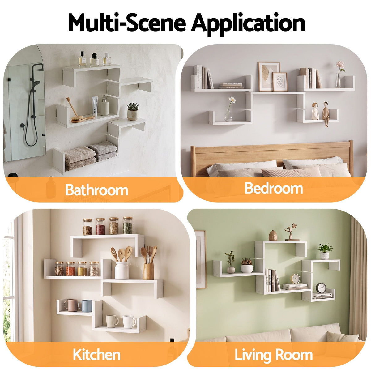 Alona.com.au Furniture > Living Room > Bookcases & Shelves Artiss Floating Wall Shelves Set of 5 Mounted U-Shape Display Ledge, White