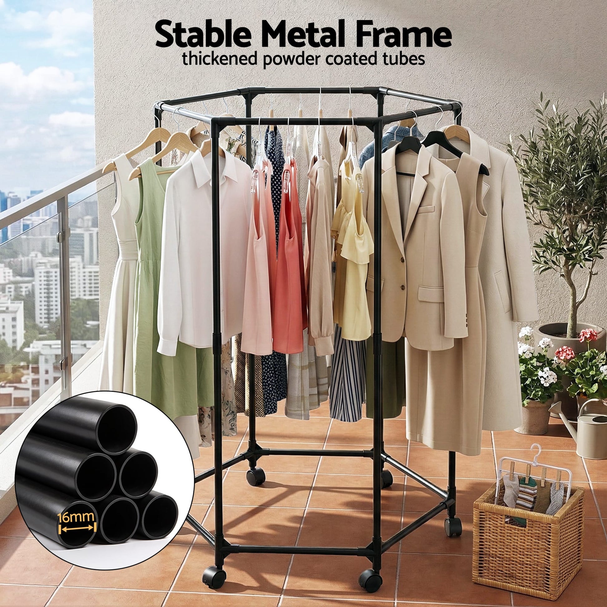 Alona.com.au Furniture > Living Room > Coat Racks Artiss Clothes Rack Airer Rail Coat Stand Wheels 6 Rods