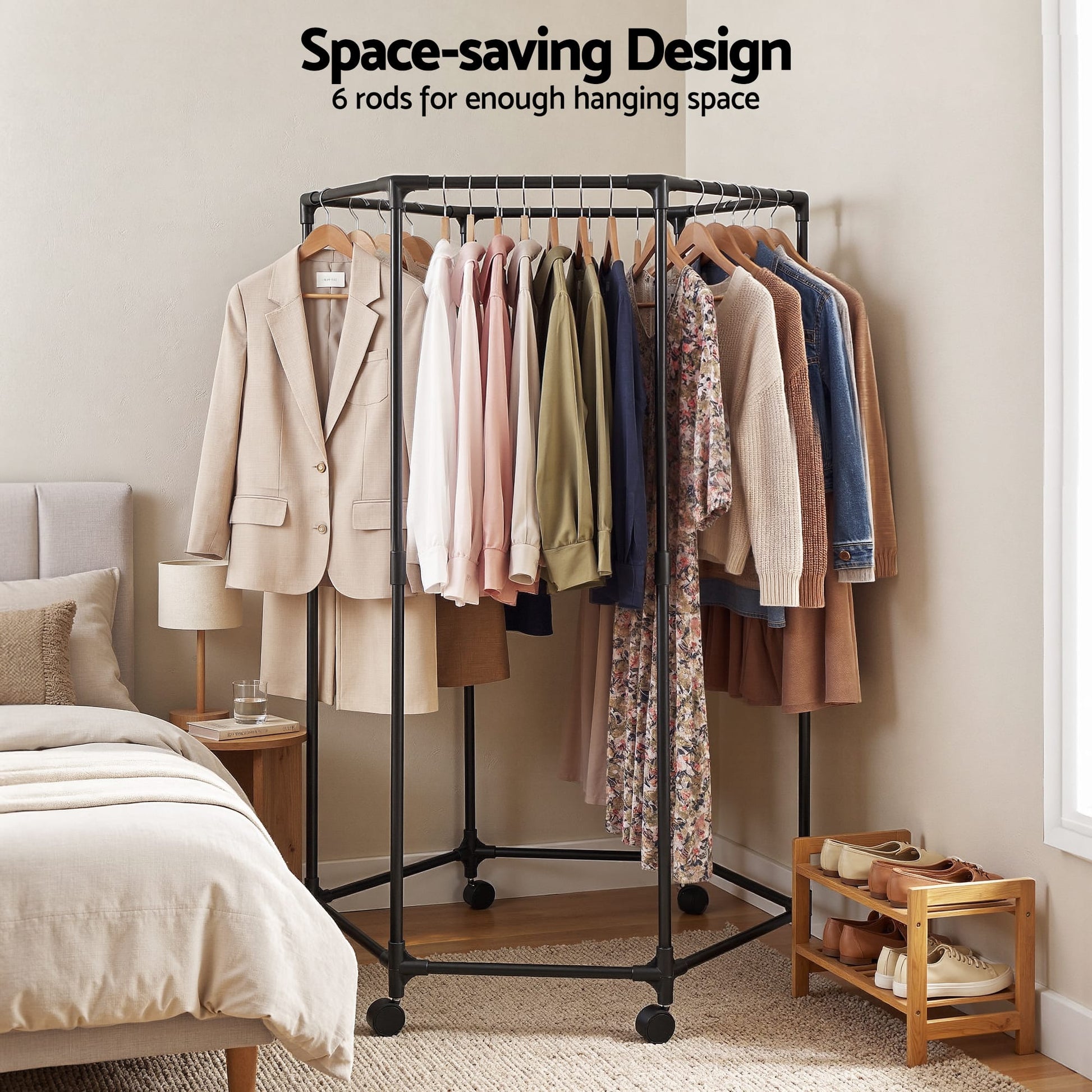 Alona.com.au Furniture > Living Room > Coat Racks Artiss Clothes Rack Airer Rail Coat Stand Wheels 6 Rods