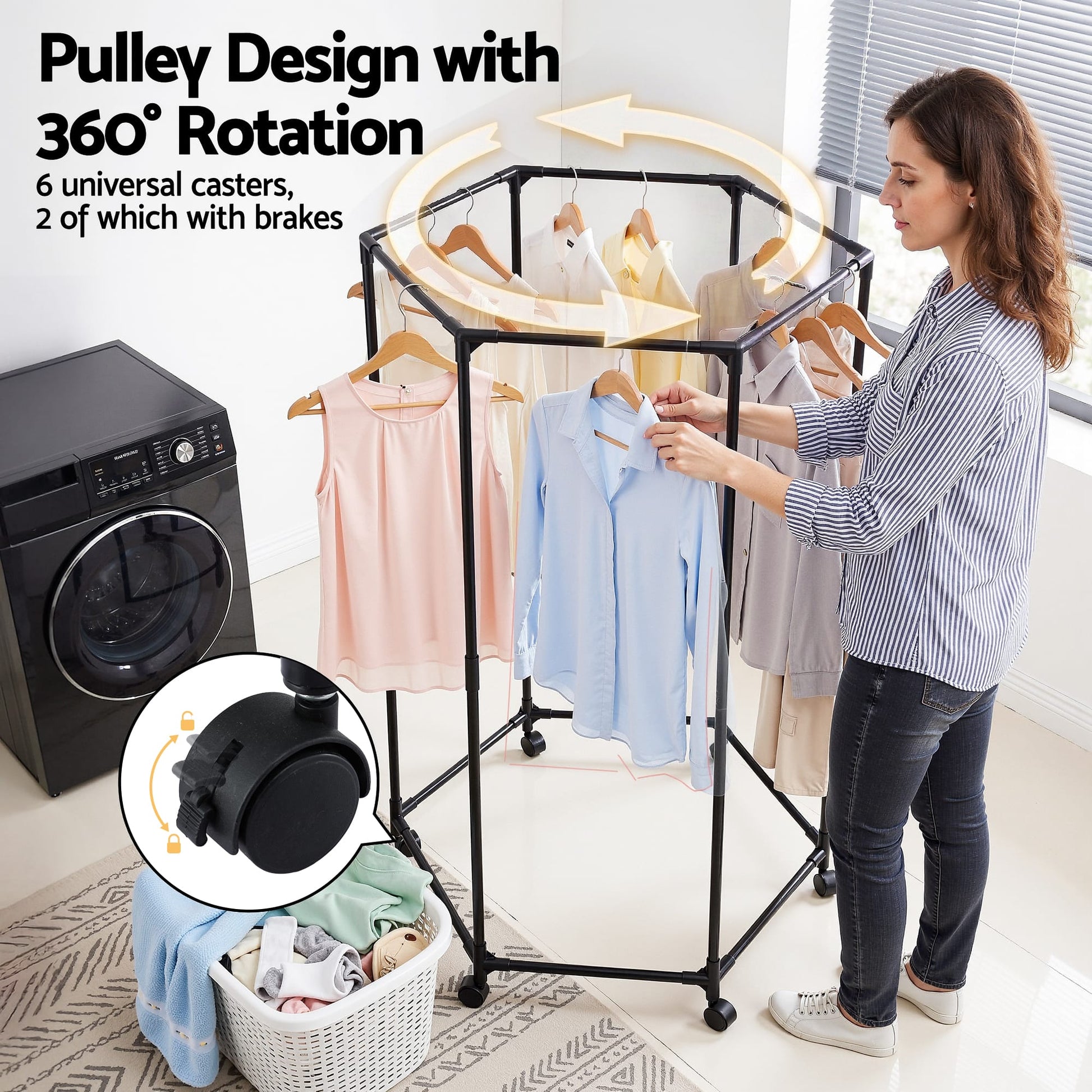 Alona.com.au Furniture > Living Room > Coat Racks Artiss Clothes Rack Airer Rail Coat Stand Wheels 6 Rods