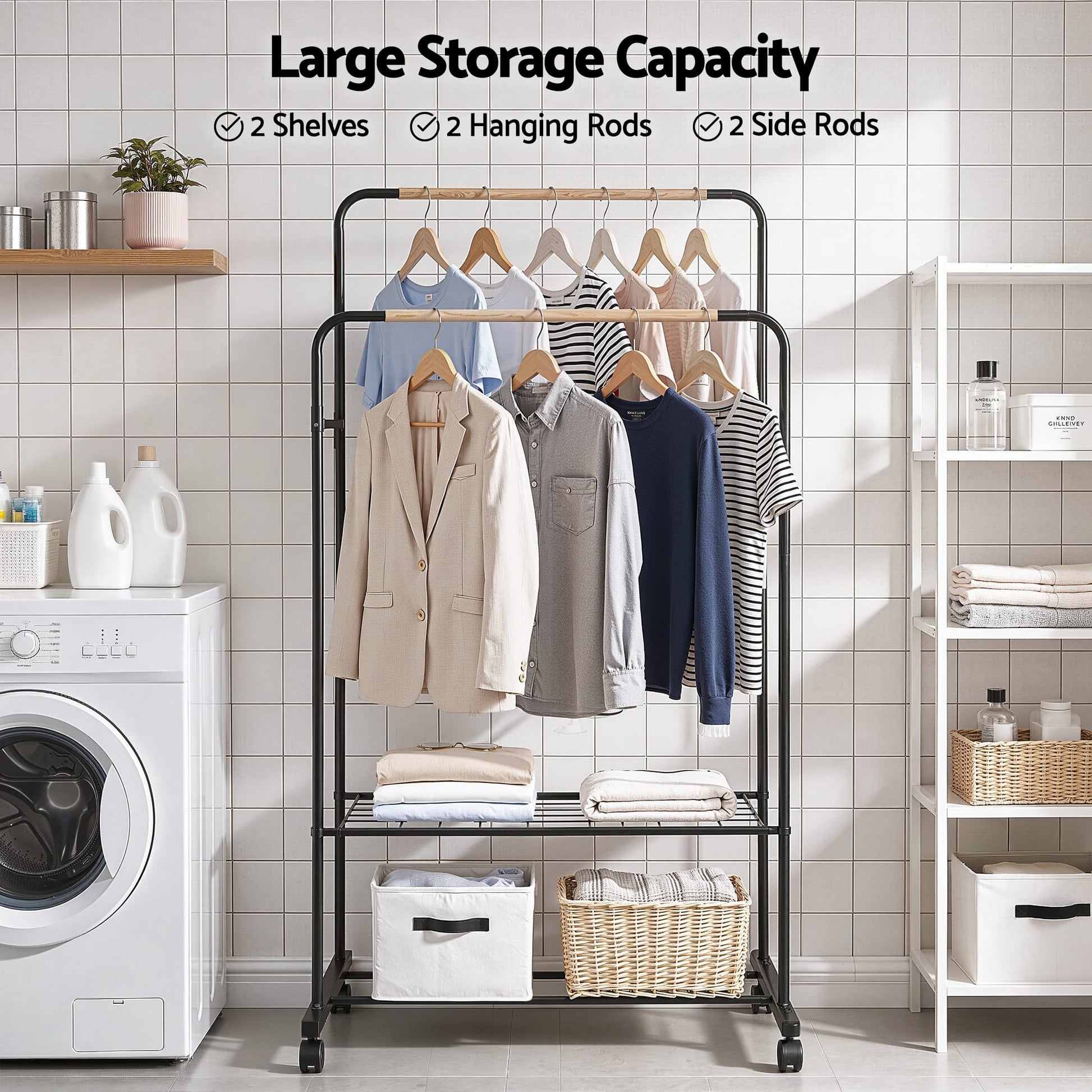 Alona.com.au Furniture > Living Room > Coat Racks Artiss Clothes Rack Double Rod Airer Rail Coat Stand Hanger Storage Shelf