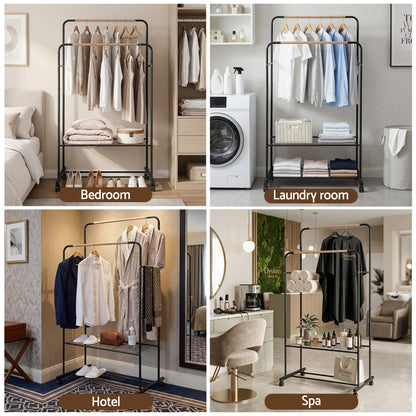 Alona.com.au Furniture > Living Room > Coat Racks Artiss Clothes Rack Double Rod Airer Rail Coat Stand Hanger Storage Shelf