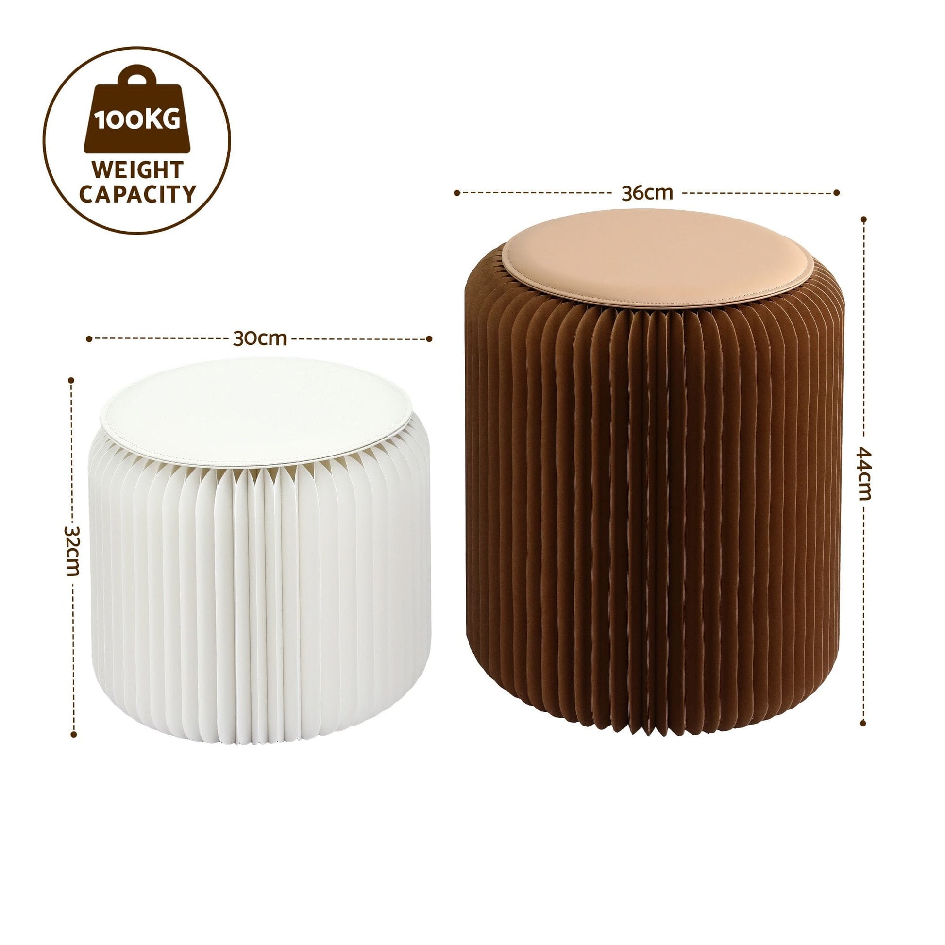 Alona.com.au Furniture > Living Room > Ottomans & Footstools Artiss Accordion Folding Paper Stools Set Includes 2 Cushions Natural Kraft 100KG Capacity