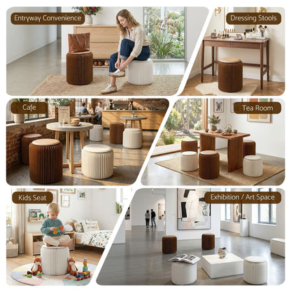 Alona.com.au Furniture > Living Room > Ottomans & Footstools Artiss Accordion Folding Paper Stools Set Includes 2 Cushions Natural Kraft 100KG Capacity