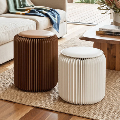 Alona.com.au Furniture > Living Room > Ottomans & Footstools Artiss Accordion Folding Paper Stools Set Includes 2 Cushions Natural Kraft 100KG Capacity
