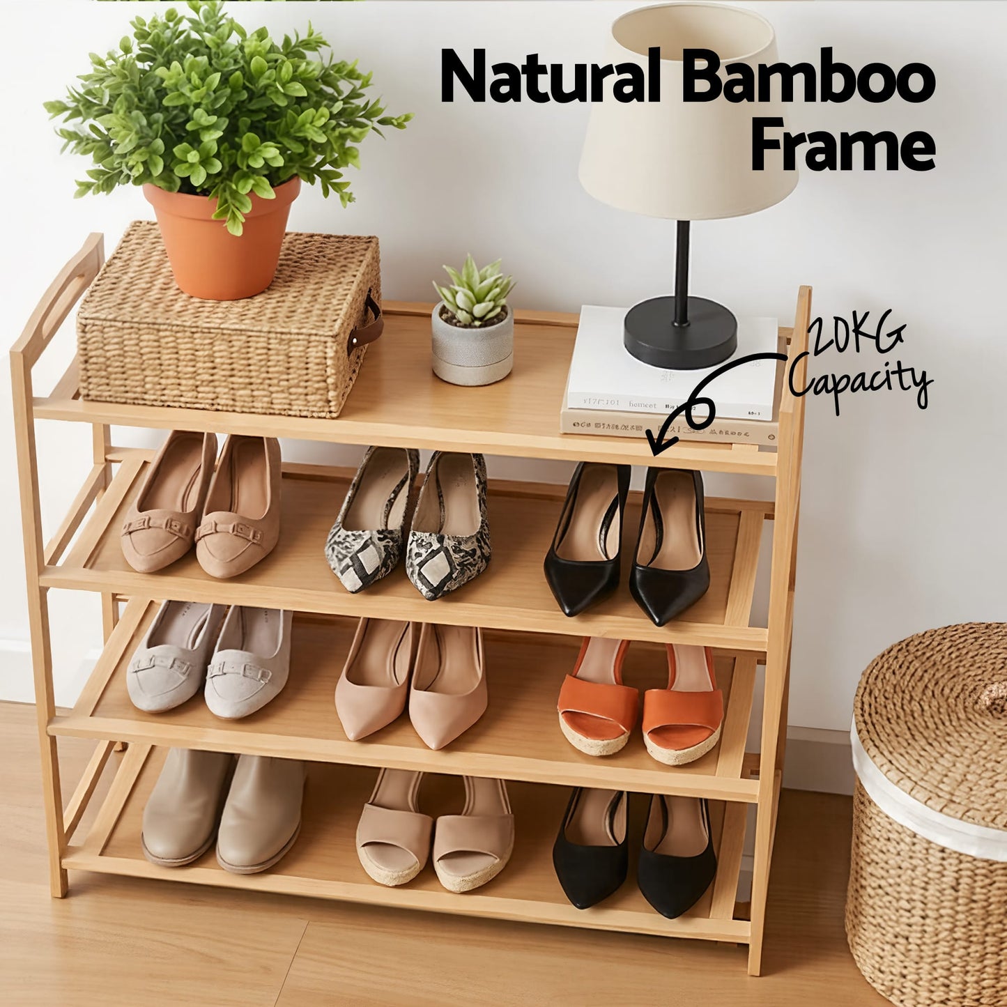 Alona.com.au Furniture > Living Room > Shoe Storage Artiss 4 Tier Shoe Rack Bamboo Storage Organiser Pine
