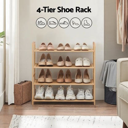 Alona.com.au Furniture > Living Room > Shoe Storage Artiss 4 Tier Shoe Rack Bamboo Storage Organiser Pine