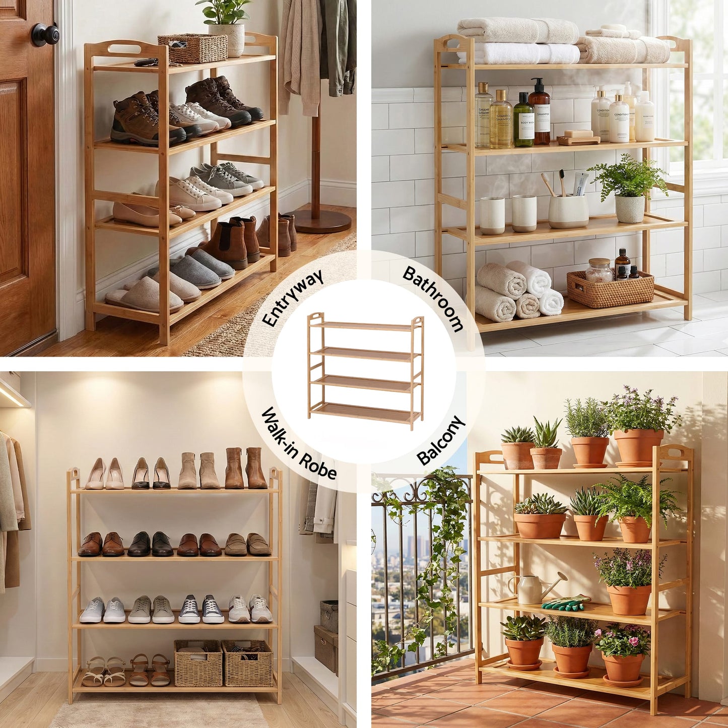 Alona.com.au Furniture > Living Room > Shoe Storage Artiss 4 Tier Shoe Rack Bamboo Storage Organiser Pine