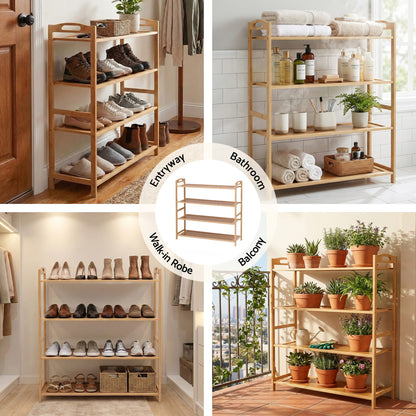 Alona.com.au Furniture > Living Room > Shoe Storage Artiss 4 Tier Shoe Rack Bamboo Storage Organiser Pine