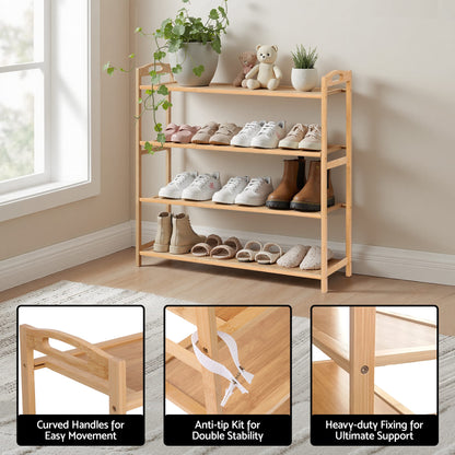 Alona.com.au Furniture > Living Room > Shoe Storage Artiss 4 Tier Shoe Rack Bamboo Storage Organiser Pine