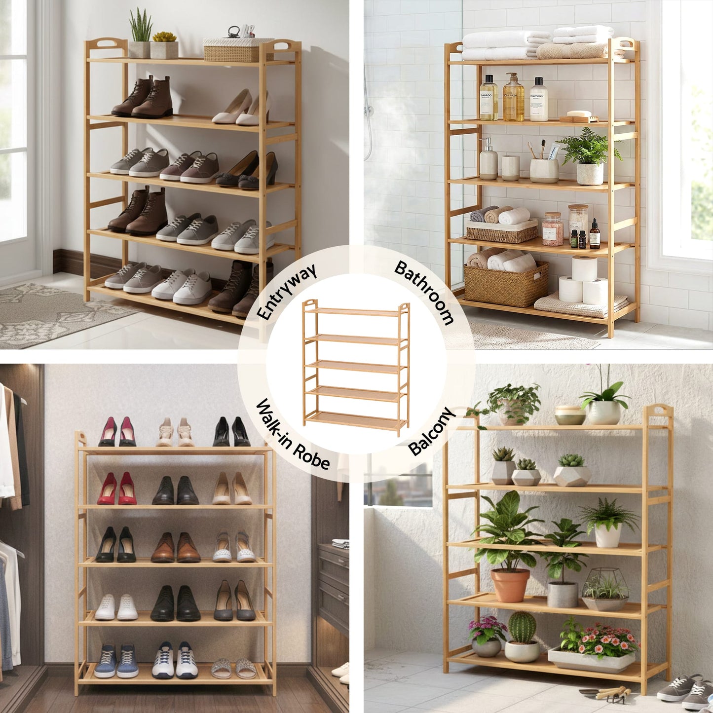 Alona.com.au Furniture > Living Room > Shoe Storage Artiss 5 Tier Shoe Rack Bamboo Storage Organiser Pine