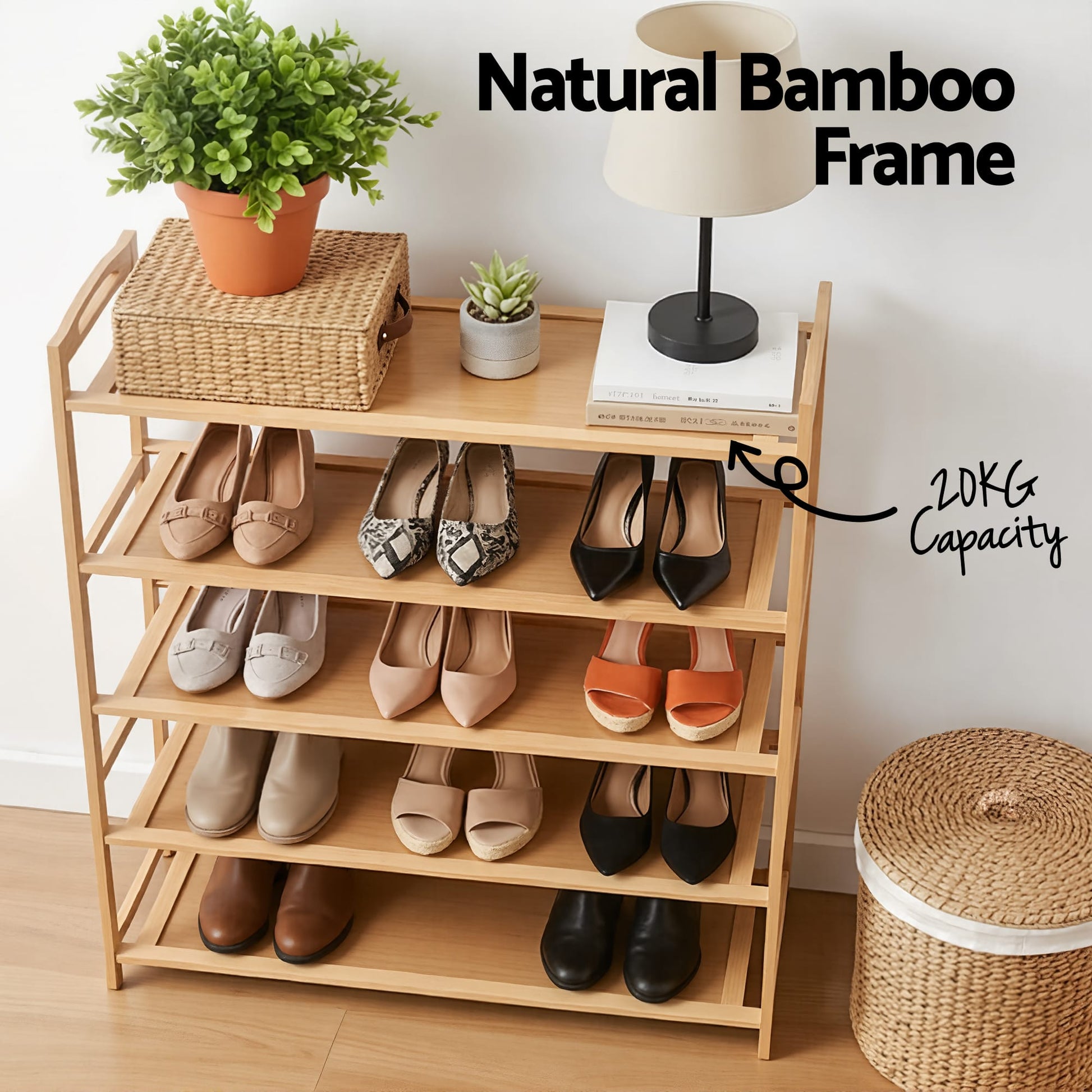 Alona.com.au Furniture > Living Room > Shoe Storage Artiss 5 Tier Shoe Rack Bamboo Storage Organiser Pine