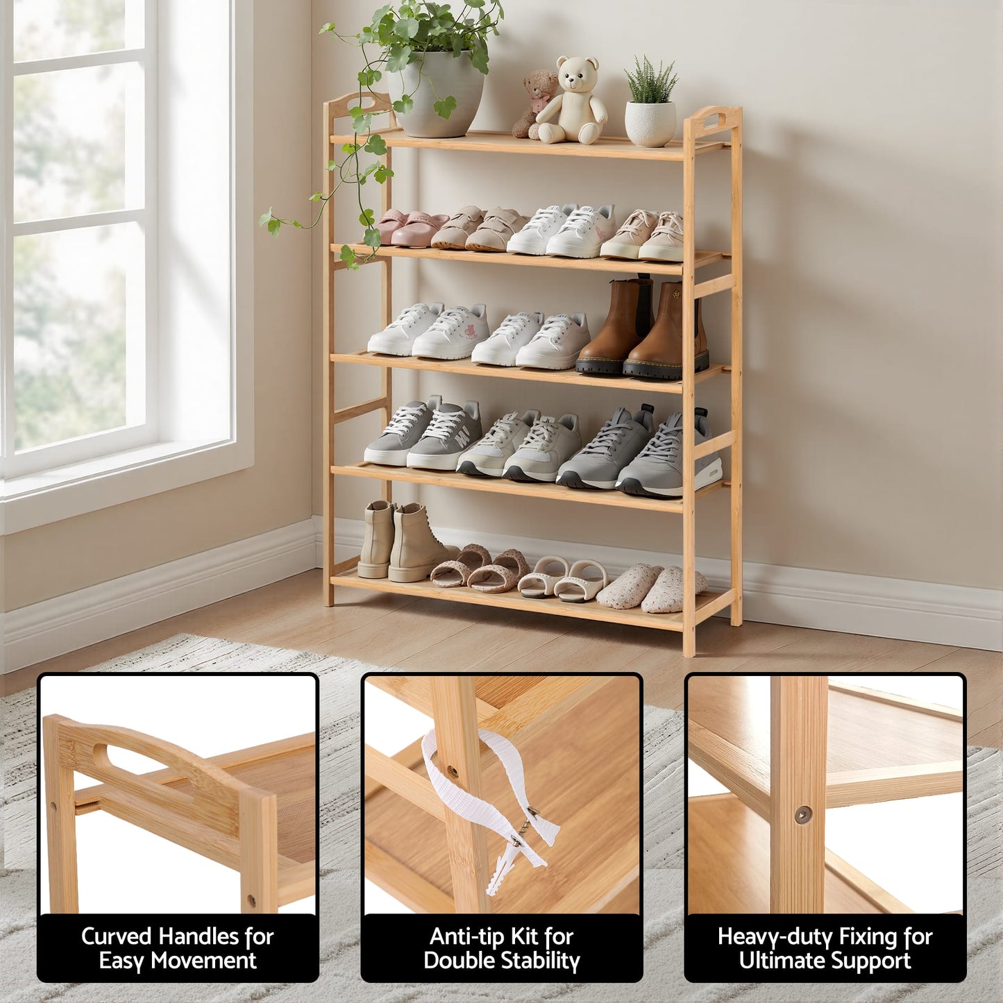 Alona.com.au Furniture > Living Room > Shoe Storage Artiss 5 Tier Shoe Rack Bamboo Storage Organiser Pine