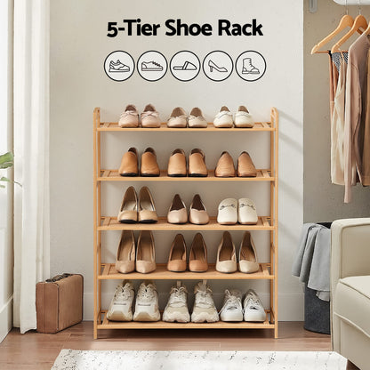 Alona.com.au Furniture > Living Room > Shoe Storage Artiss 5 Tier Shoe Rack Bamboo Storage Organiser Pine