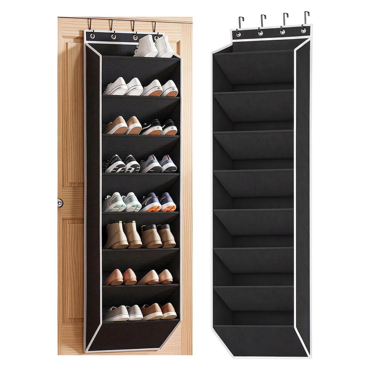 Alona.com.au Furniture > Living Room > Shoe Storage Artiss Over Door Shoe Organiser Storage X2 8-Tier Pantry Hanger Fabric Black