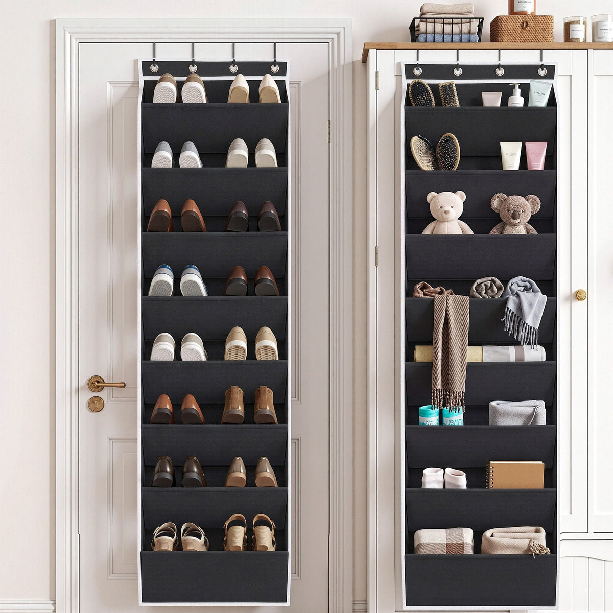Alona.com.au Furniture > Living Room > Shoe Storage Artiss Over Door Shoe Organiser Storage X2 8-Tier Pantry Hanger Fabric Black