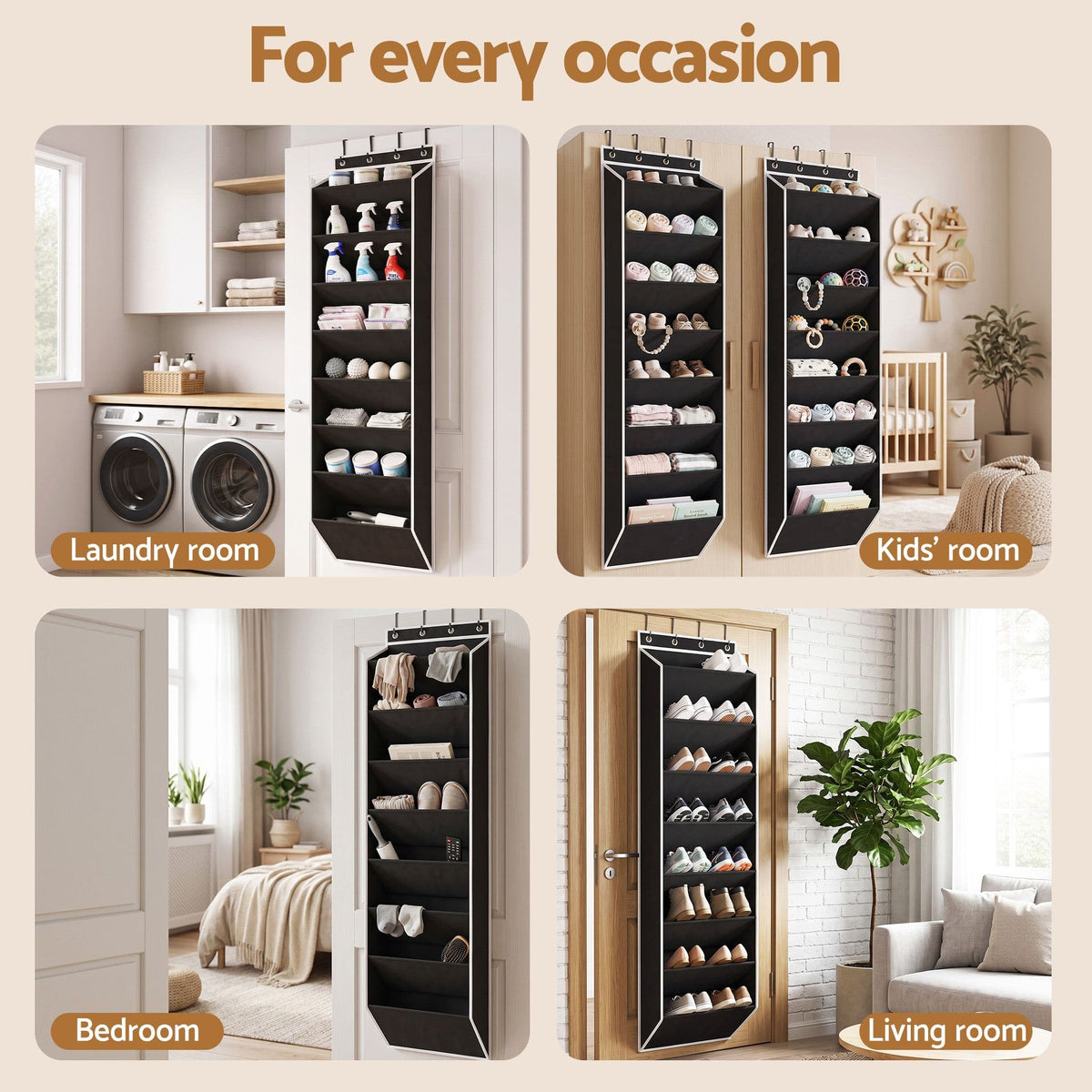 Alona.com.au Furniture > Living Room > Shoe Storage Artiss Over Door Shoe Organiser Storage X2 8-Tier Pantry Hanger Fabric Black