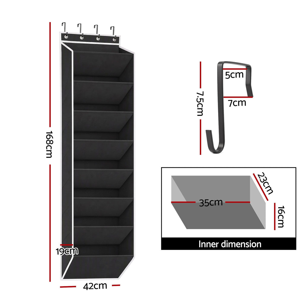 Alona.com.au Furniture > Living Room > Shoe Storage Artiss Over Door Shoe Organiser Storage X2 8-Tier Pantry Hanger Fabric Black