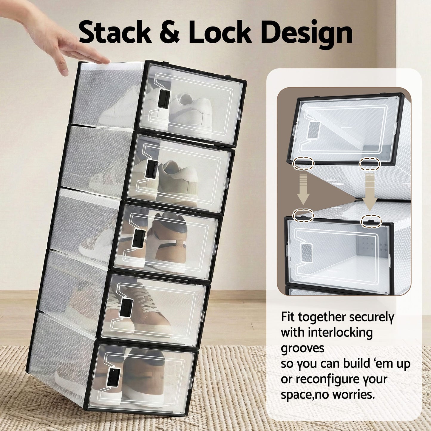 Alona.com.au Furniture > Living Room > Shoe Storage Artiss Shoe Storage Box DIY Set of 12 Stackable Black