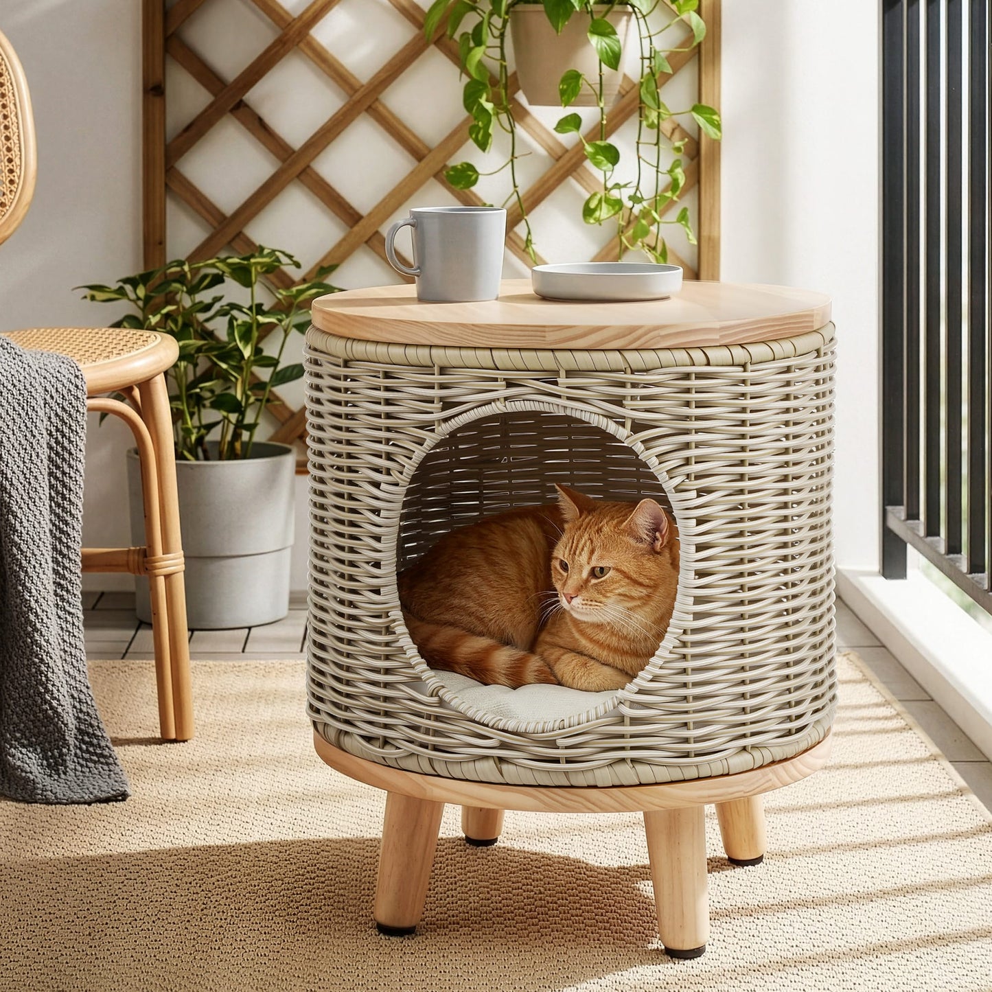 Alona.com.au Furniture > Living Room > Side Tables Gardeon Coffee Side Table Wicker Steel Desk Pet Bed Storage Outdoor Furniture