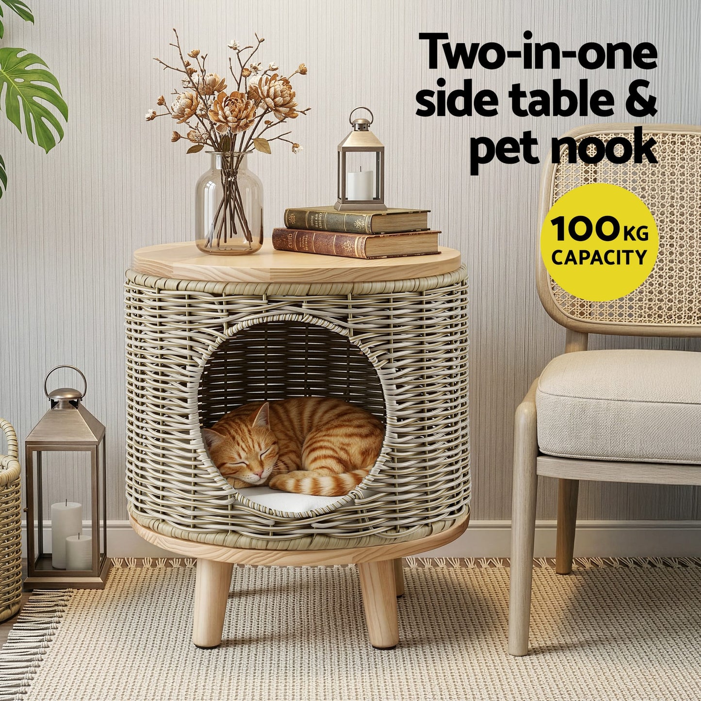Alona.com.au Furniture > Living Room > Side Tables Gardeon Coffee Side Table Wicker Steel Desk Pet Bed Storage Outdoor Furniture