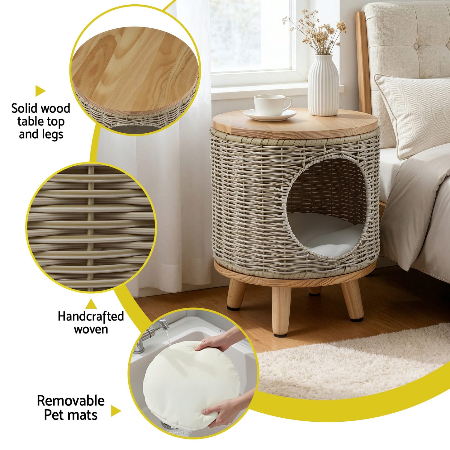 Alona.com.au Furniture > Living Room > Side Tables Gardeon Coffee Side Table Wicker Steel Desk Pet Bed Storage Outdoor Furniture