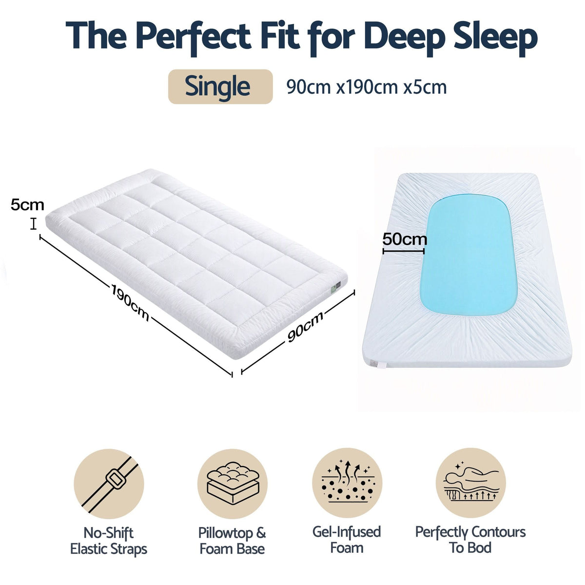 Alona.com.au Furniture > Mattresses > Mattress Toppers Giselle 5cm Single Memory Foam Mattress Topper Pillow Top with Gel Foam