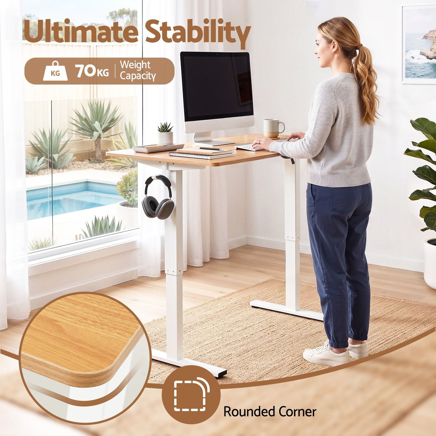 Alona.com.au Furniture > Office > Desks Artiss Standing Desk Electric Adjustable Ergonomic Office Table 100cm Oak