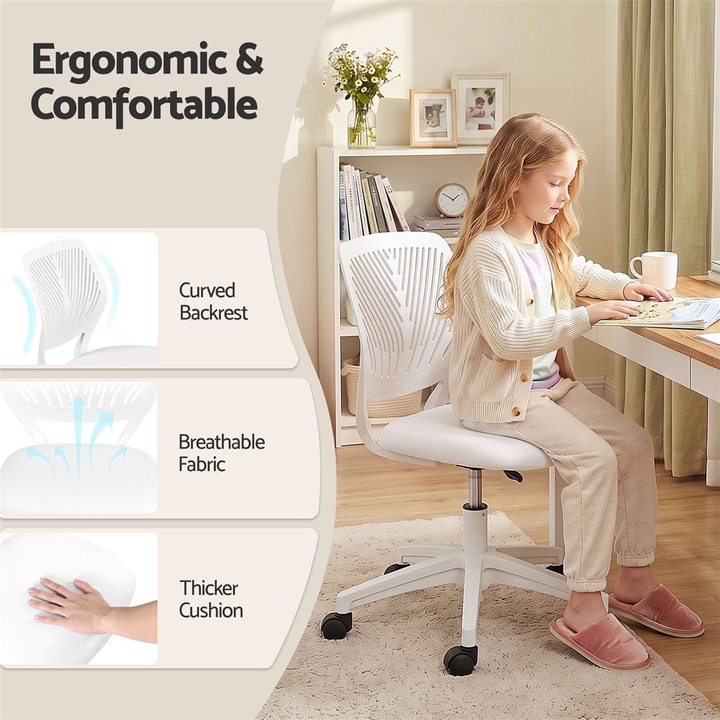 Alona.com.au Furniture > Office > Office & Desk Chairs Artiss Ergonomic Office Chair Armless Study Chair Height Adjustable for Girls Boys Teens White