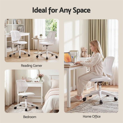 Alona.com.au Furniture > Office > Office & Desk Chairs Artiss Ergonomic Office Chair Armless Study Chair Height Adjustable for Girls Boys Teens White