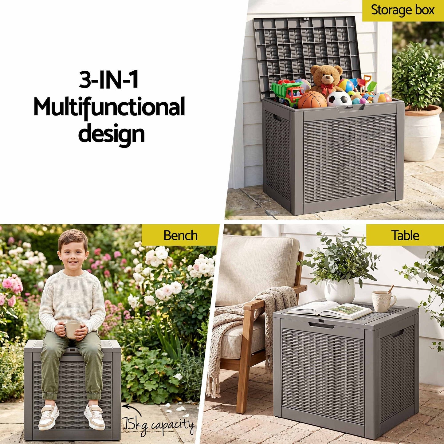 Alona.com.au Furniture > Outdoor > Outdoor Storage Boxes Gardeon Outdoor Storage Box 118L Container Lockable Garden Toy Tool Rattan-Texture Brown