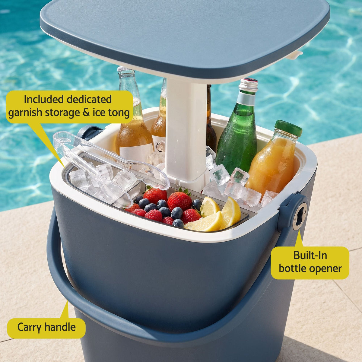 Alona.com.au Furniture > Outdoor > Outdoor Tables Gardeon 2-in-1 Outdoor Bar Table Portable Ice Bucket Cooler 15L Tong Blue