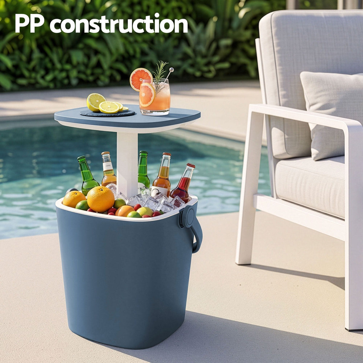 Alona.com.au Furniture > Outdoor > Outdoor Tables Gardeon 2-in-1 Outdoor Bar Table Portable Ice Bucket Cooler 15L Tong Blue