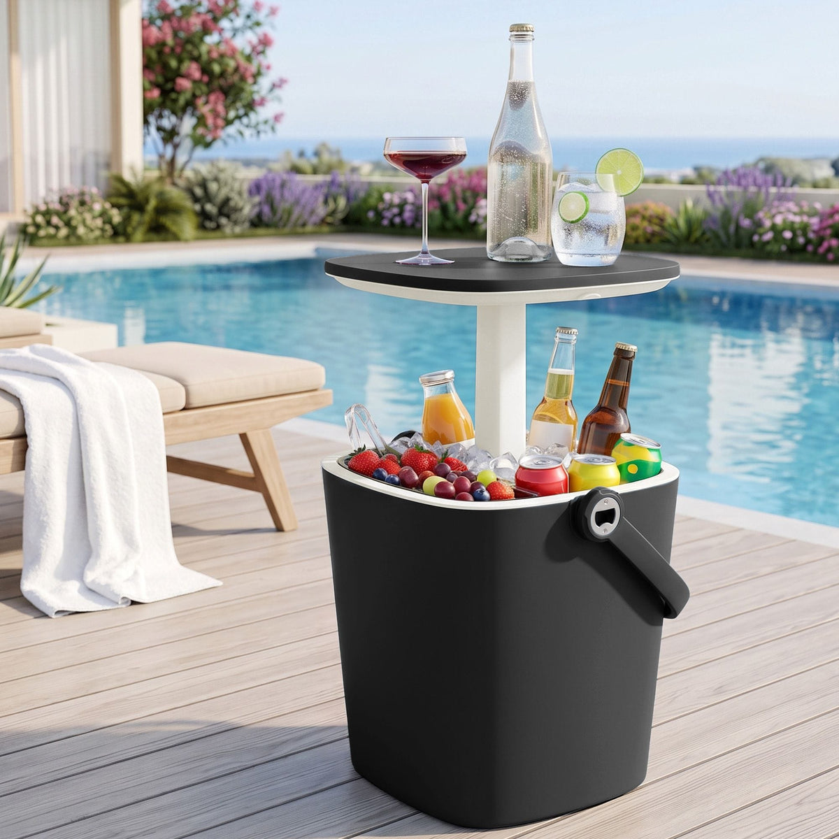 Alona.com.au Furniture > Outdoor > Outdoor Tables Gardeon 2-in-1 Outdoor Bar Table Portable Wine Cooler 15L Ice Bucket Tong Black