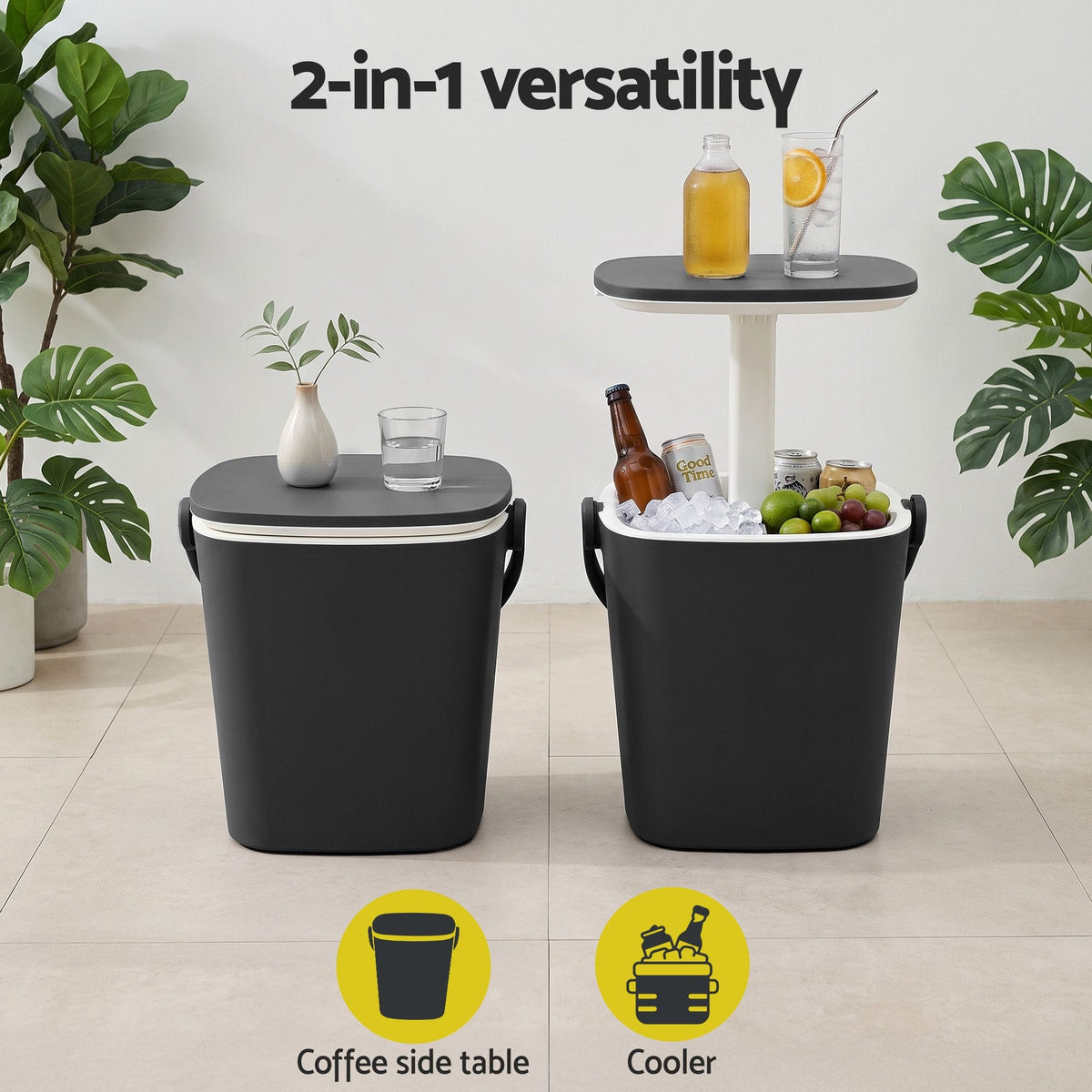 Alona.com.au Furniture > Outdoor > Outdoor Tables Gardeon 2-in-1 Outdoor Bar Table Portable Wine Cooler 15L Ice Bucket Tong Black