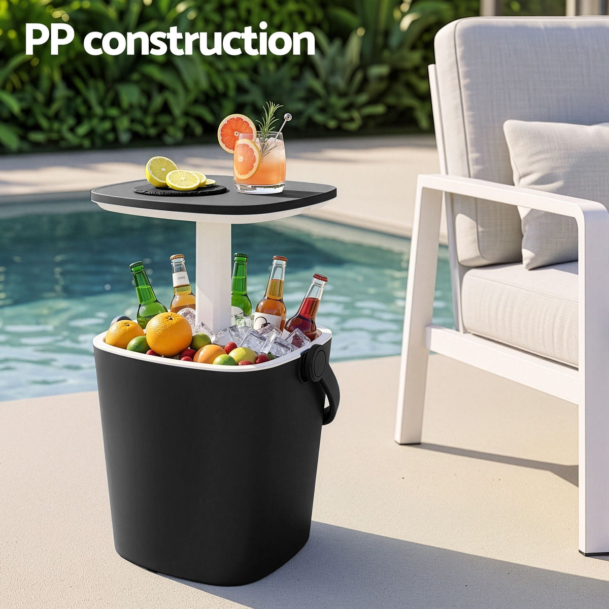 Alona.com.au Furniture > Outdoor > Outdoor Tables Gardeon 2-in-1 Outdoor Bar Table Portable Wine Cooler 15L Ice Bucket Tong Black