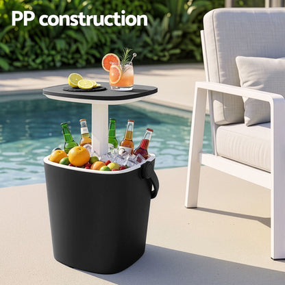 Alona.com.au Furniture > Outdoor > Outdoor Tables Gardeon 2-in-1 Outdoor Bar Table Portable Wine Cooler 15L Ice Bucket Tong Black