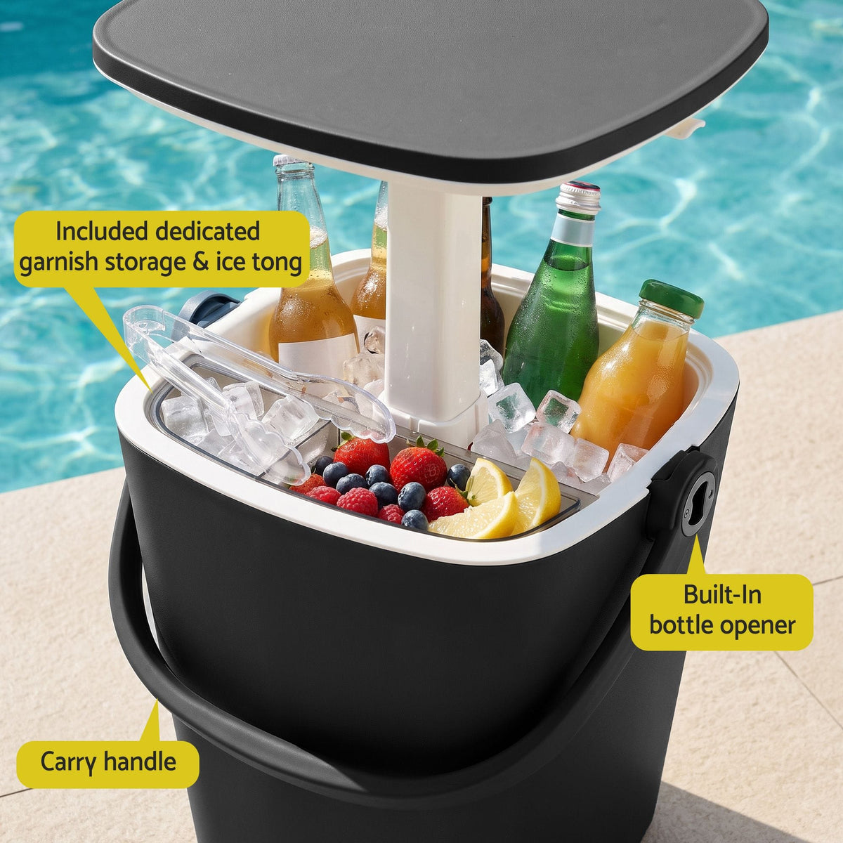 Alona.com.au Furniture > Outdoor > Outdoor Tables Gardeon 2-in-1 Outdoor Bar Table Portable Wine Cooler 15L Ice Bucket Tong Black
