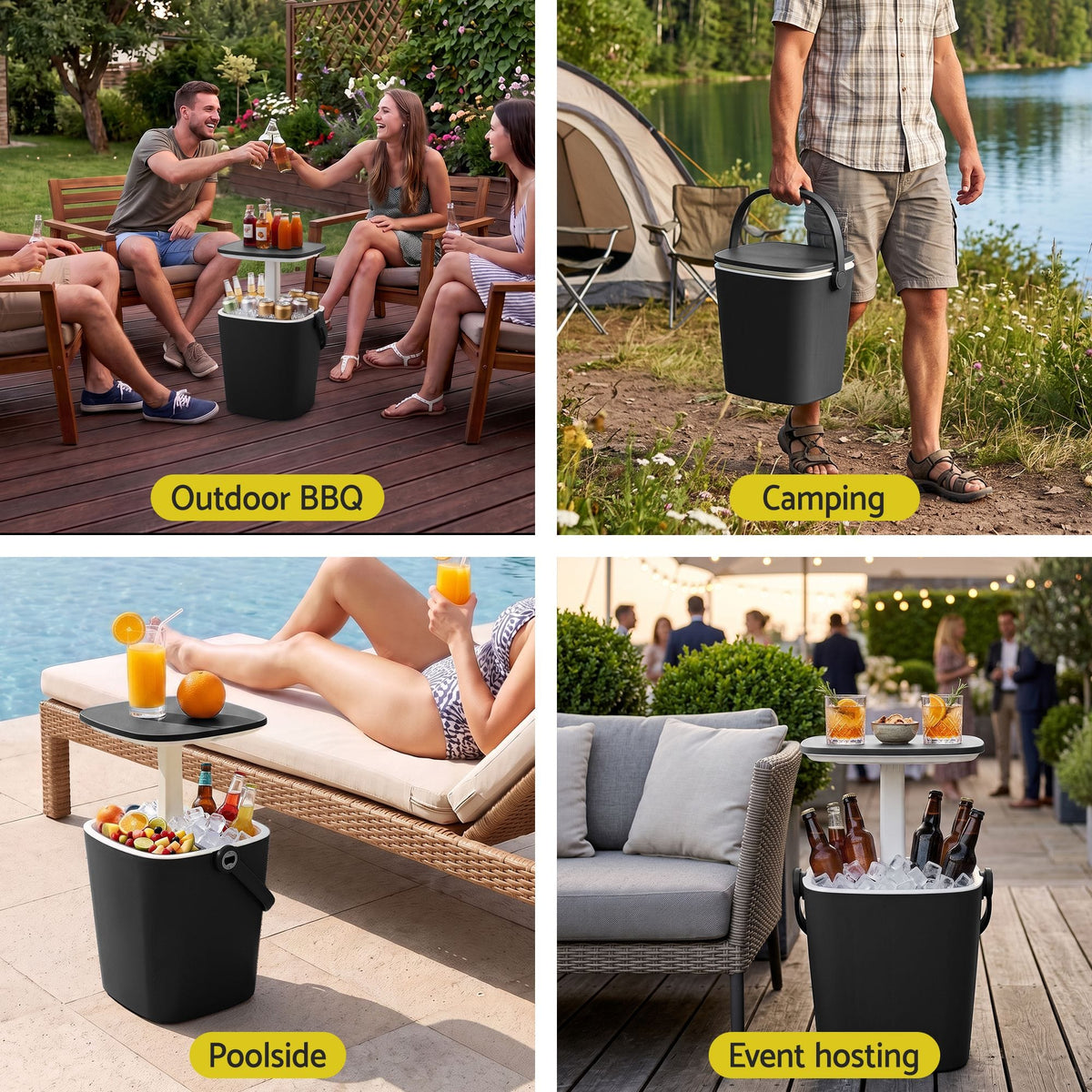 Alona.com.au Furniture > Outdoor > Outdoor Tables Gardeon 2-in-1 Outdoor Bar Table Portable Wine Cooler 15L Ice Bucket Tong Black