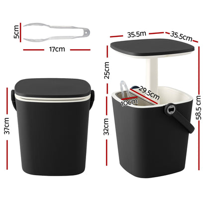 Alona.com.au Furniture > Outdoor > Outdoor Tables Gardeon 2-in-1 Outdoor Bar Table Portable Wine Cooler 15L Ice Bucket Tong Black