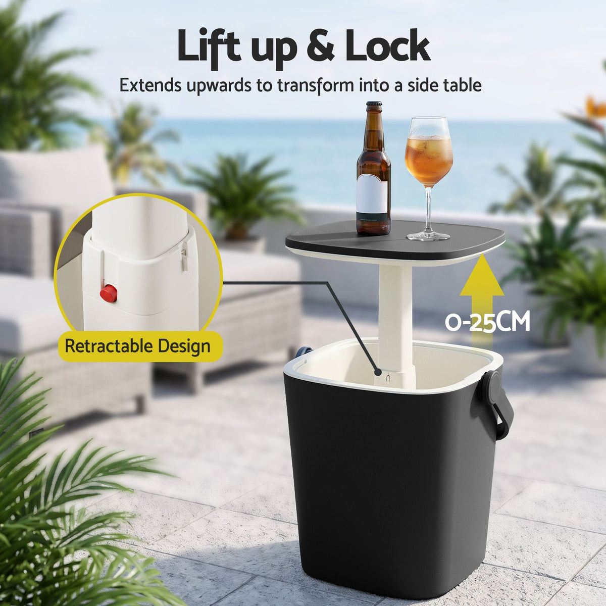 Alona.com.au Furniture > Outdoor > Outdoor Tables Gardeon 2-in-1 Outdoor Bar Table Portable Wine Cooler 15L Ice Bucket Tong Black