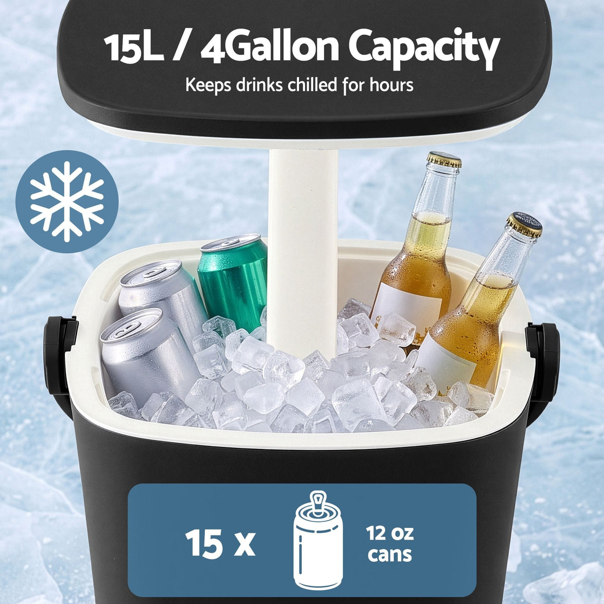 Alona.com.au Furniture > Outdoor > Outdoor Tables Gardeon 2-in-1 Outdoor Bar Table Portable Wine Cooler 15L Ice Bucket Tong Black